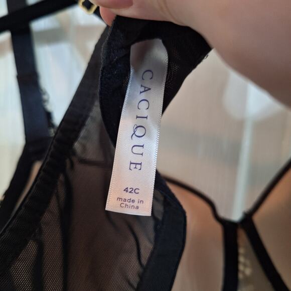 Cacique 42C Boost Balconette lingerie black lace strappy underwire bra - Picture 3 of 4